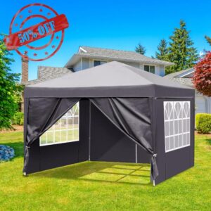 Bonnlo Pop Up Gazebo with Sides 3m x 3m Easy One Person Setup Instant Outdoor Canopy Folding Garden Gazebo Party Tent (Grey)
