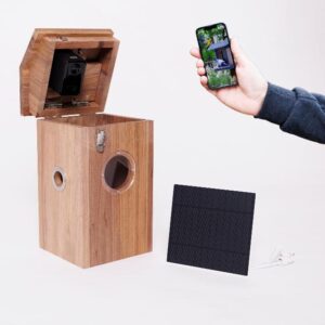 Solar Powered Wireless Bird Box Camera and Bird House with AI Bird Recognition camera (Walnut Wood)