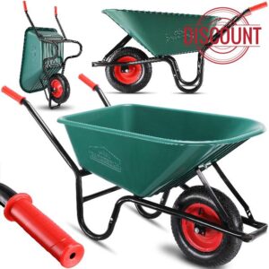 GARDEBRUK® Heavy Duty Garden Wheelbarrow | 100L 150KG | Pneumatic Tyre | Powder Coated Steel Rim | Strong Large Transport Trolley Handcart Wheel Barrow | Green & Black