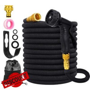 Garden Hose 100FT Flexible Garden Hose Expandable Garden Hose with 10 Function Spray Pattern Nozzles -with 1/2 and 3/4 Brass FittingsExpandable and FlexibleFor GardeningPatioCar WashPet Bathing.