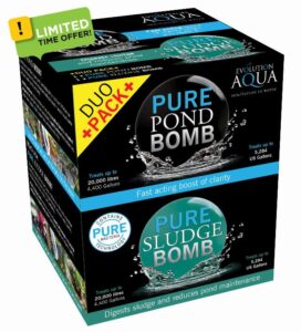 Evolution Aqua Pure Duo Pack Pond Bomb & Sludge Bomb Pond Clear Water Treatment Pond Sludge Remover - Duo Value Pack Offers Complete Natural Pond Water Treatment for Fish Ponds