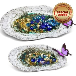 Huquary 2 Set Butterfly Feeder Outdoor Butterfly Puddler Butterfly Watering Garden Puddler Bee and Butterfly Water Station with 40 Decorative Glass Beads and 3.5 Ounce Minerals for Garden Lawn Deco