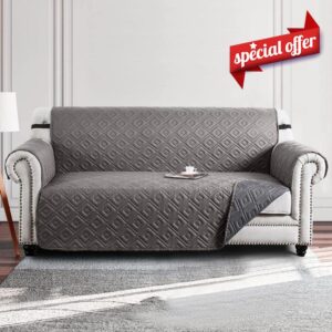 Moonlight Bedding Sofa Cover 3 Seater Non Slip 100% Water Resistant Sofa Slipcovers Light Grey - Dark Grey Reversible Quilted Sofa Protectors from Pets/Dogs