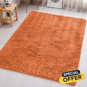 Aspire Homeware Rugs Living Room - Rust Area Rugs 160x230cm for Bedroom Anti Slip - Modern Super Soft Thick Pile Fluffy Shaggy Rug Non Shedding