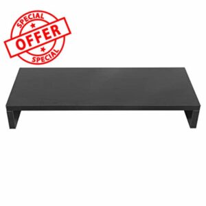 Monitor Stand Wooden Monitor Riser Desktop Organizer LED LCD Computer Monitor Riser Universal PC Notebook TV Riser Bracket Organizer Rack 50 X 20 X 7.7cm (Black)