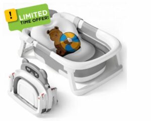 Collapsible Baby Bathtub for Newborn with Thermometer & 1 Soft Floating Cushion