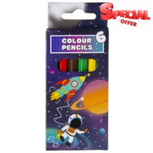 Anila's Themed Mini Colouring Pencils Stickers for Party Bag Fillers & Favours for Kids - 50 Boxes of 6 Space Pencils & 50 Individual Space Stickers.