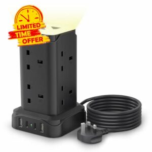 Tower Extension Lead with USB C Solts and LED Night Light