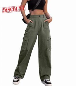 Breampot Womens Cargo Trousers High Waist Hiking Walking Combat Pants Casual Work Bottoms Outdoor Streetwea