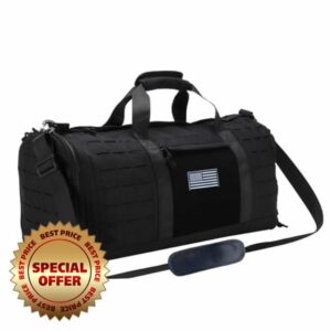 SEYATULLH Military Tactical Duffle Bag for Men Women with Shoe Compartment Sport Gym Bag Fitness Tote Football Training Bag Travel Duffle Bag Training Workout Bag 35L (Black)