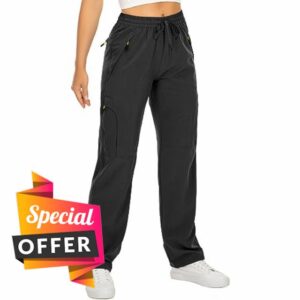 mosingle Women's Walking Trousers Outdoor Hiking Cargo Pants Lightweight Quick Dry Water Resistant Travel Safari Work Trousers Zipper Pockets