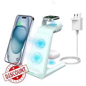 Wireless Charger 3 in 1 - ADADPU 15W Fast Charging Station for Apple iWatch Series 9/8/7/6/SE/5/4/3/2 Charger Stand for Multiple Devices iPhone 15/14/13/12/11 Pro Max/XS/XR/X/8 Airpods Pro