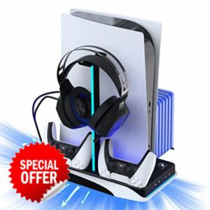 Redlution Multi Function Charger Tower Compatible with both PS5 Disc and PS5 Digital Edition Consoles Efficient Cooling