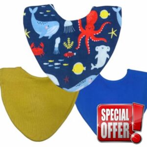 Bibbilyboo - Waterproof Baby Dribble Bib - 3 pack | 0-2Y | Absorbent Core + Waterproof Backing | Award Winning Teething Bibs (Sea Theme)
