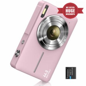Digital Camera 1080P FHD Compact Camera 44MP Camera 16X Digital Zoom Simple Vlogging Camera Portable Digital Camera for Teen Students Seniors Beginner (Pink)