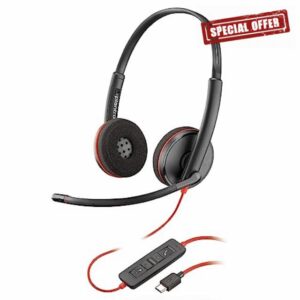 Poly Blackwire 3220 Wired Headset - Noise-Canceling Mic – Stereo Design - Connect to PC/Mac via USB-C or USB-A - Works w/Teams