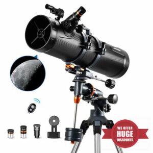 Telescope 130EQ Newtonian Reflector Telescopes for Adults Professional Telescopes for Astronomy Beginners Comes with 2 Plossl Eyepieces and Bluetooth Controller Phone Adapter and Finderscope