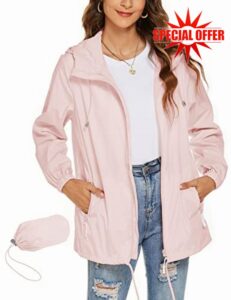 Rapbin Raincoat Womens Waterproof Lightweight Rain Jacket Windbreaker Packable Hooded Rain Coats Outdoor Running Jacke