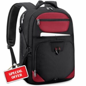 NEWHEY Laptop Rucksacks for Men Large Travel Backpack for Men Water Resistant Laptop Backpack 17 Inch Business College Backpack Gaming Computer Backpack with USB Charging Port Red
