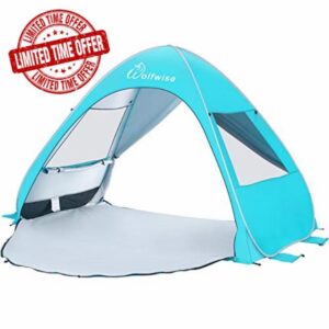 WolfWise UPF 50+ Easy Pop Up Beach Sun Shelter Tent Portable Baby Canopy Quick Instant Automatic Sport Umbrella Sun Shade Blue Medium