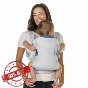 Infantino - Flip Breathable 4-in-1 Light & Airy Convertible Carrier - Adjustable Waist Belt & Plush Straps - Ergonomic and Comfortable Baby Carrier - Easy to Clean - Light Grey - 1 Uni