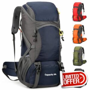 jianyana Hiking Backpack Waterproof 50L Foldable Rucksack Lightweight Travel Backpack with Rain Cover for Camping Trekking Hiking Walking Outdoor Sports for Women Me