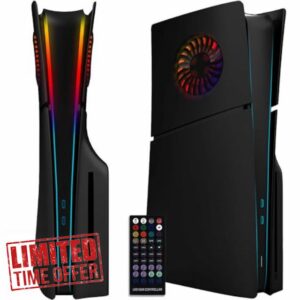 ElitePlay Black PS5 Slim Faceplate with LED Lights Vents Cooling Cover Replacement Plates Shell Matte Black Accessory for Playstation 5 Slim Disc Editio