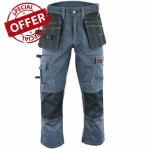 WrightFits Men Pro Builder Work Trousers Black & Grey - Heavy Duty Safety Combat Cargo Pants - Multi Pockets - Knee Pad Pockets - Triple Stitched - Durable Workwear (30W to 42W)