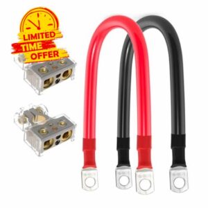 Unifizz 1/0 AWG Battery Cable 0 Gauge Battery Inverter Cables with 3/8 in Lugs Pure Copper Power Inverter Wire Set for Solar Marine Boat RV Car Motorcycle (1FT
