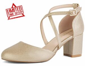 Greatonu Womens Court Shoes Mid Heel Chunky Dress Sandals Ladies Ankle Strap Wedding Party Pumps