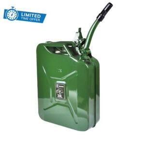 RocwooD Jerry Fuel Can 20 Litre Army Green Metal Gas Diesel Gasoline Petrol Oil Durable Travel 3 Welded Handles Portable Container For Cars Trucks Motorcycle Extension Spout.