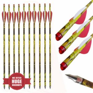 ACCMOS 12 pcs Crossbow Arrows 13.5" 16" 17" 18" 20" Crossbow Bolt ID 7.6mm OD 8.8mm Carbon Arrow 125 grain Tip for Archery Hunting