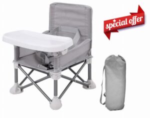 LADIDA Foldable Baby Travel Seat Booster Toddlers Dining Seat Removable Tray with Travel Bag Portable Folding Booster Feeding Chair for Children Toddlers Infants