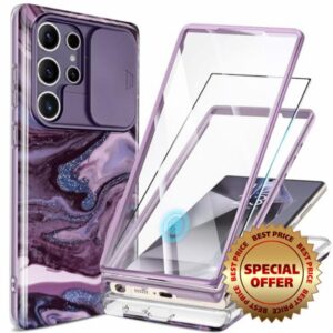GVIEWIN Compatible with Samsung S24 Ultra Case Galaxy with Slide Camera Cover+Screen Protector