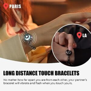 Vibration & Light up for Love Couples Bracelets | Long Distance Relationship Gifts for Girlfriend Bluetooth Pairing Jewelry
