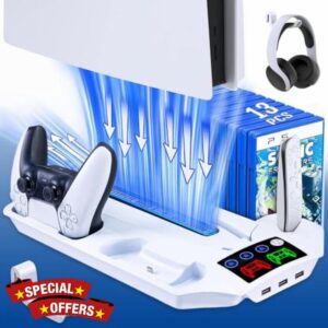 HARIKIKI PS5 Stand with Cooling Station and Dual Controller Charger for PS5 Console