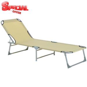 Outsunny Reclining Sun Lounger Chair Folding Camping Bed with 4-Position Adjustable Backrest