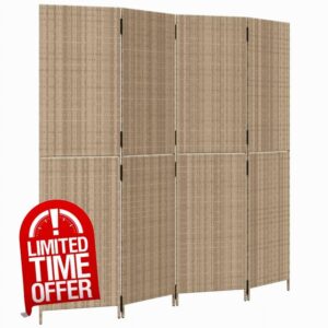 idaXL Beige Poly Rattan Room Divider - Flexible 4-Panel Design for Privacy in Bedroom