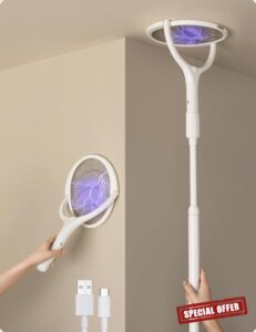 Rotating Head Rechargeable Fly Zapper Electric Fly Swatter Racket Fly Killer Fly Catcher Indoor Fruit Fly Trap Spider Catcher Bug Zapper