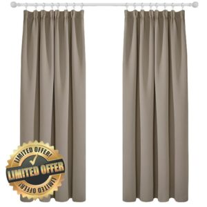 Deconovo Solid Thermal Insulated Curtains Tape Top Blackout Curtains for Bedroom 46 x 72 Taupe One Pai