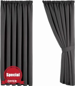 Aspire Homeware Blackout Curtains for Living Room – Grey Bedroom Pencil Pleat Curtains 66x90 inch Drop Thermal Insulated Super Soft Window Treatments Black Out Curtain + 2 Tiebacks