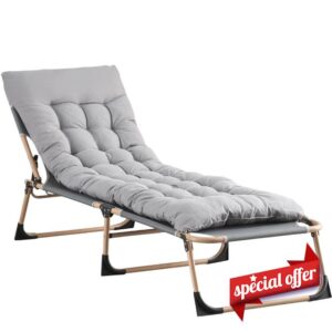 TRIOBLADE Heavy Duty Folding Garden Sun Lounger 22mm Steel Frame Support 264lbs 4-Position Adjustable Folding Chaise with Pillow Sun Bed with Cushion For Beach