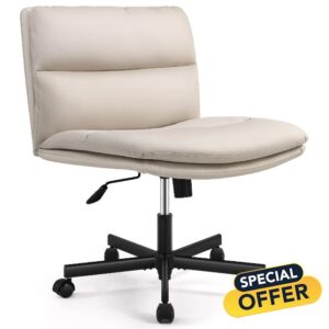 EMIAH Armless Office Desks Chair with Wheels PU-Padded Vanity Chair Mid-Back Ergonomic Home Office Computer Chair Comfortable Adjustable Swivel Task Chair with Thickened Cushio