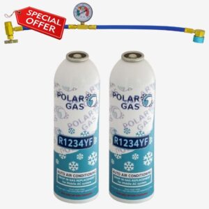 2KGCA CAR Aircon Refill Regas Air Condi Top up R1234YF Gas Hose Replacement 444gr x 2+Hose/Gauge