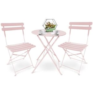 SUNMER Patio Bistro Set 3 Piece with Foldable Table and Chairs - Powder Coated Steel Frame