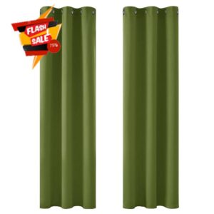 Deconovo Super Soft Thermal Insulated Curtains Blackout Curtains Eyelet Curtains for Bedroom Grass W42 x L84 Inch Two Panels