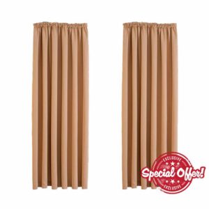 Aspire Homeware Blackout Curtains Pencil Pleat Beige Curtains for Bedroom - Super Soft Thermal Insulated Living Room Tape Top Thermal Curtain with Tie Backs 66x54 inch Drop Two Panels