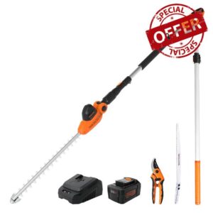 GARCARE Cordless Hedge Trimmer Long Reach 20V 4.0Ah Pole Hedge Trimmers Cordless with Battery Electric Branch Cutter Shrub Trimmer