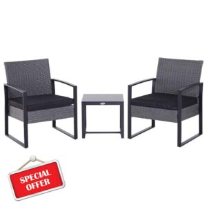 Outsunny 3 Pieces Outdoor Rattan Bistro Set