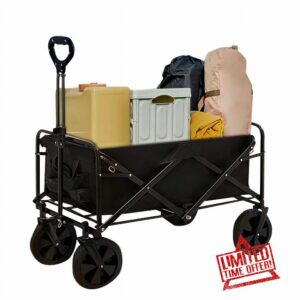 Neo Heavy Duty Large Capacity Foldable Collapsible Garden Trolley Cart Utility Wagon Truck Folding Wheelbarrow for Beach Gardening Outdoor Camping Shopping Fishing Festivals (Black Foldable)